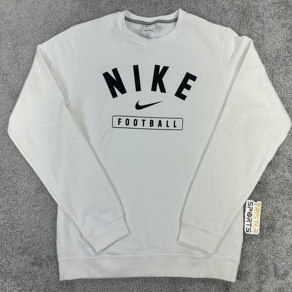 Nike Football Sweatshirt Mens Small White Club Fleece Crew Pullover Graphic - Picture 1 of 9